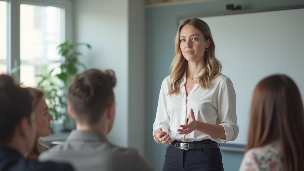 Современный класс с преподавателем и учениками, использующими цифровые инструменты для обучения языкам