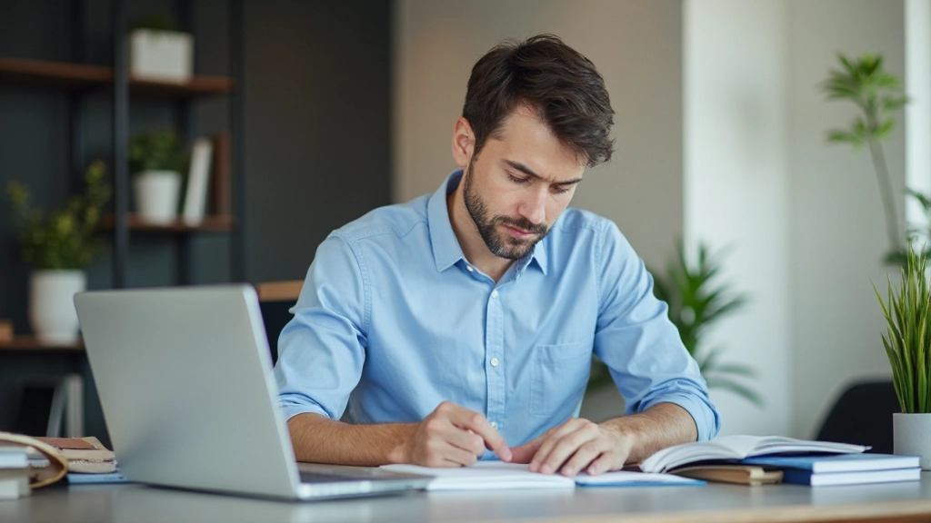 Студент работает с испанскими деловыми материалами на ноутбуке и планшете одновременно